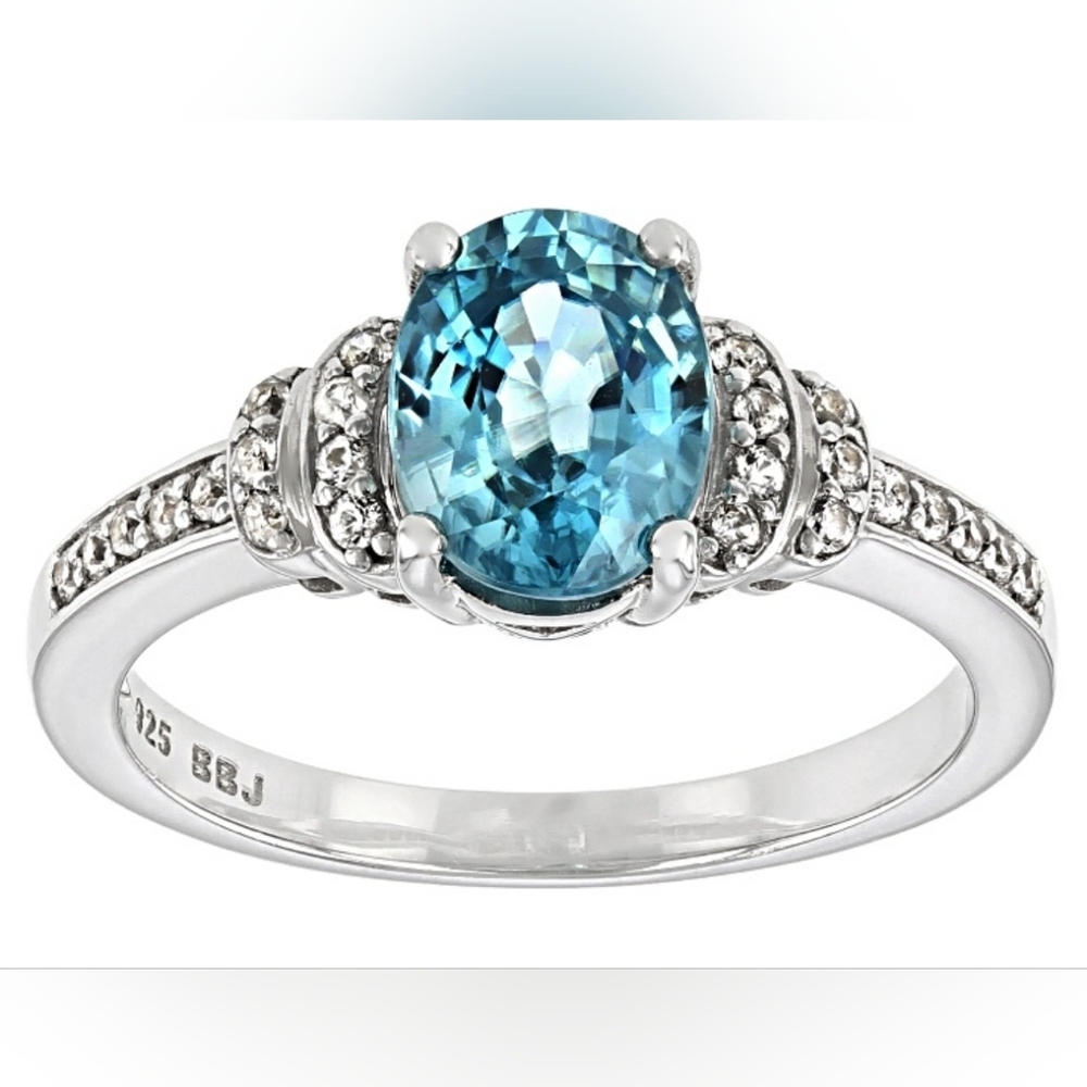 Genuine Blue & White Zircon Ring Sterling Silver Size 7